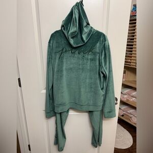 PINK Velour Sweat Suit Set in Forest Green